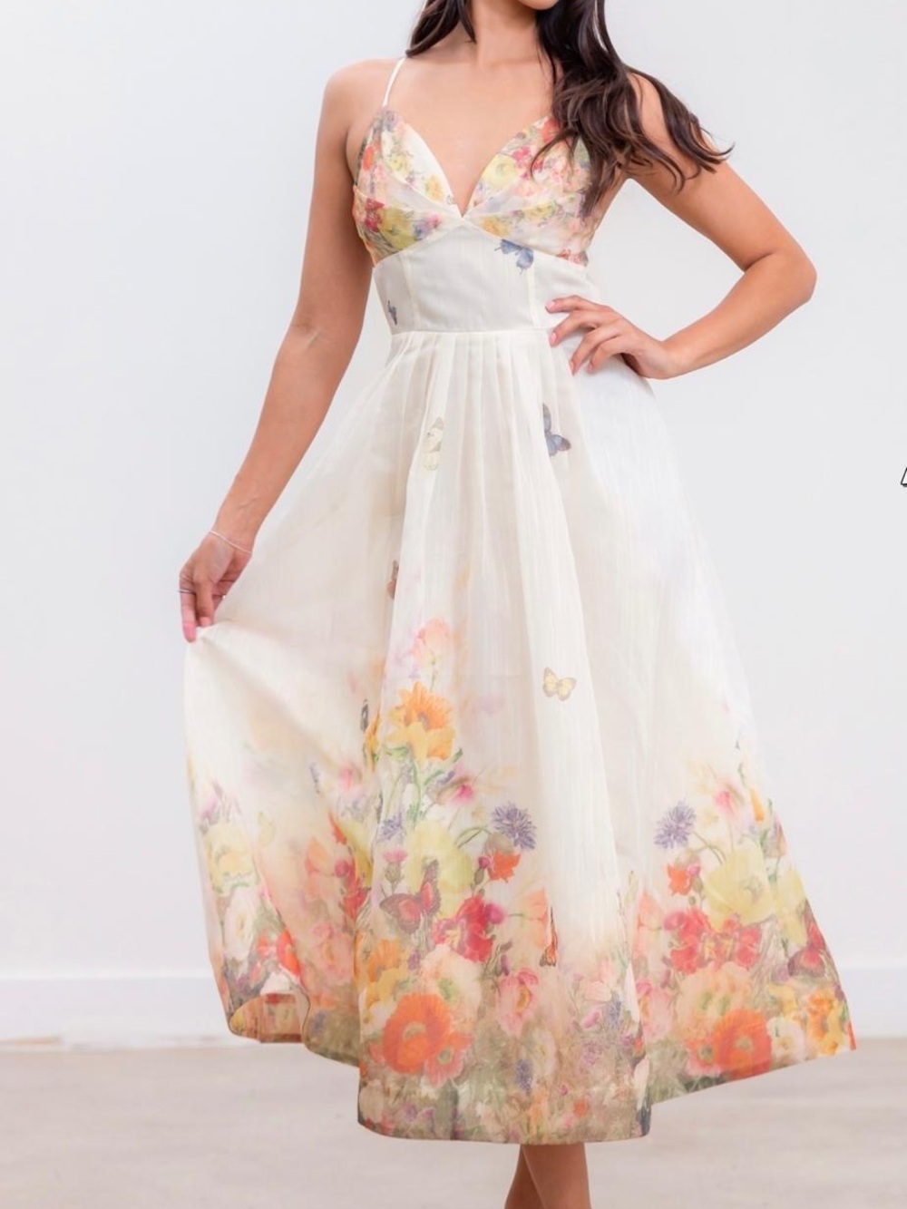 Floral Ivory Garden Maxi Dress with Spaghetti Straps